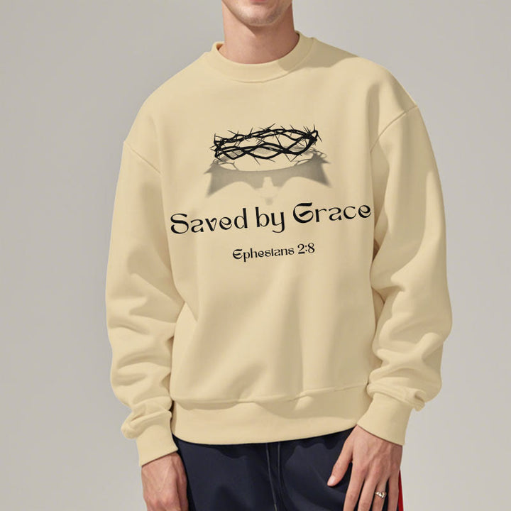 Sweat-shirt en polyester doublé polaire « Sauvé par la grâce » avec citation de Christianartworkshop - image 5