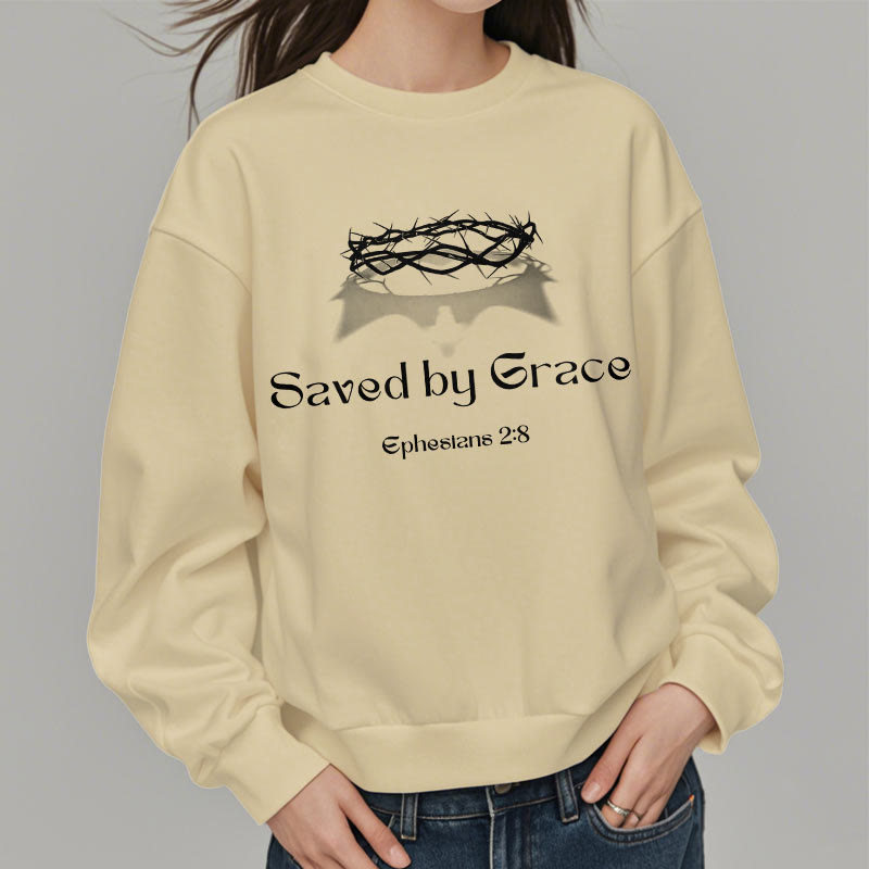 Sweat-shirt en polyester doublé polaire « Sauvé par la grâce » avec citation de Christianartworkshop - image 4