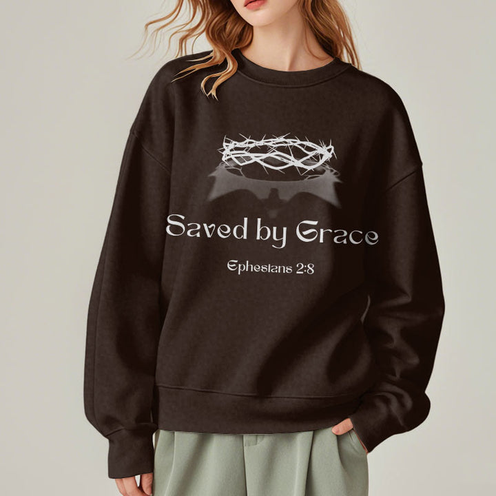 Sweat-shirt en polyester doublé polaire « Sauvé par la grâce » avec citation de Christianartworkshop - image 11