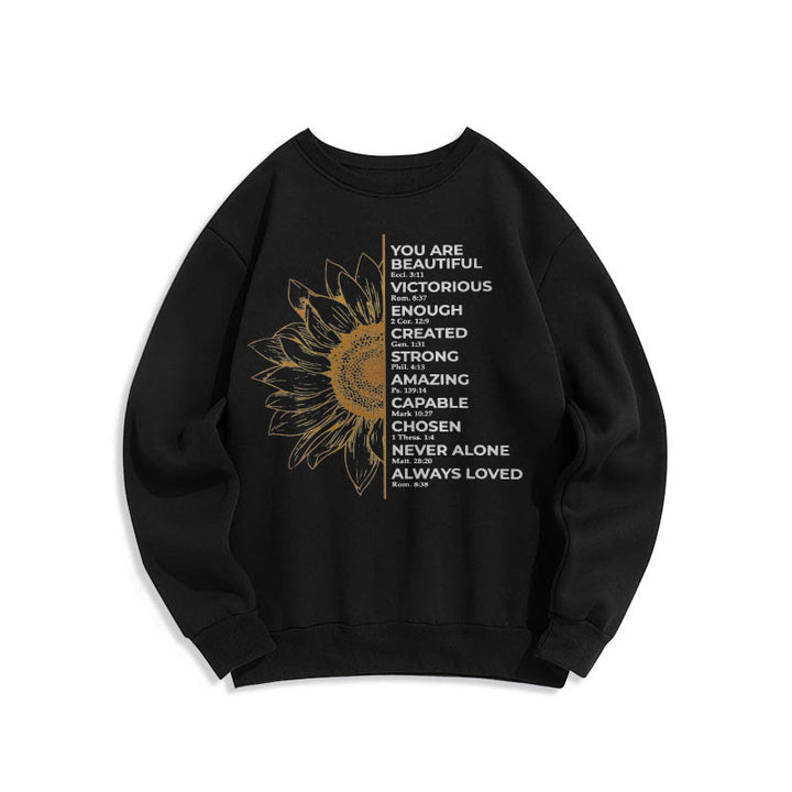 Sweat-shirt en polyester doublé polaire avec citation de Christianartworkshop, motif tournesol, force et positivité - image 5