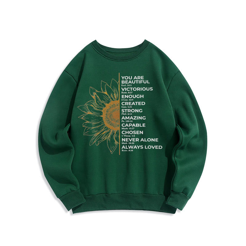 Sweat-shirt en polyester doublé polaire avec citation de Christianartworkshop, motif tournesol, force et positivité - image 13