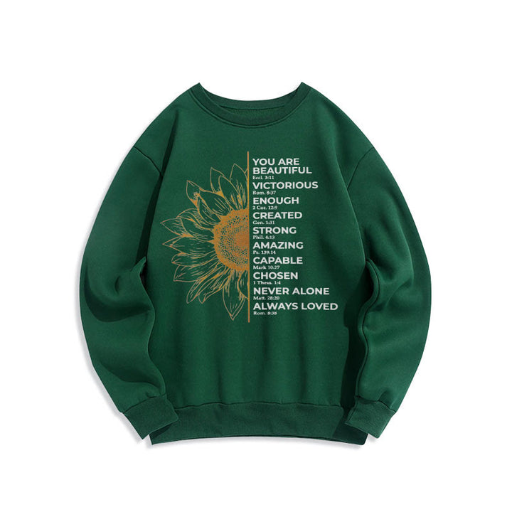 Sweat-shirt en polyester doublé polaire avec citation de Christianartworkshop, motif tournesol, force et positivité - image 13
