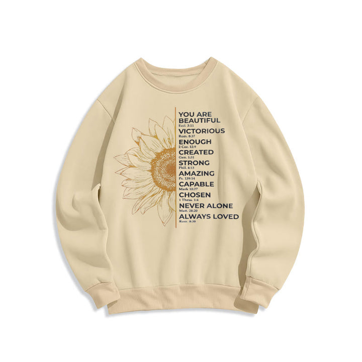 Sweat-shirt en polyester doublé polaire avec citation de Christianartworkshop, motif tournesol, force et positivité - image 9
