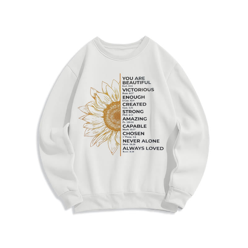 Sweat-shirt en polyester doublé polaire avec citation de Christianartworkshop, motif tournesol, force et positivité - image 7