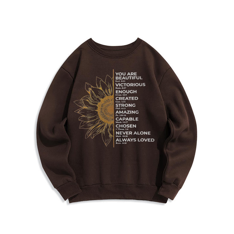 Sweat-shirt en polyester doublé polaire avec citation de Christianartworkshop, motif tournesol, force et positivité - image 11
