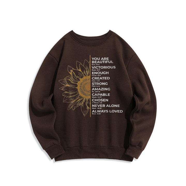 Sweat-shirt en polyester doublé polaire avec citation de Christianartworkshop, motif tournesol, force et positivité - image 11