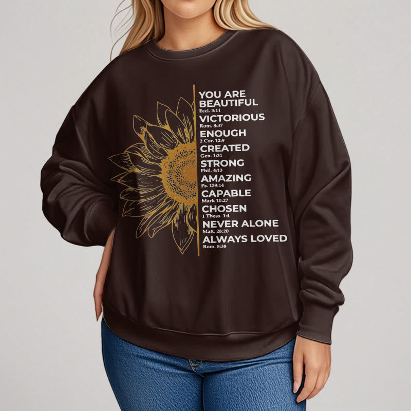 Sweat-shirt en polyester doublé polaire avec citation de Christianartworkshop, motif tournesol, force et positivité - image 12