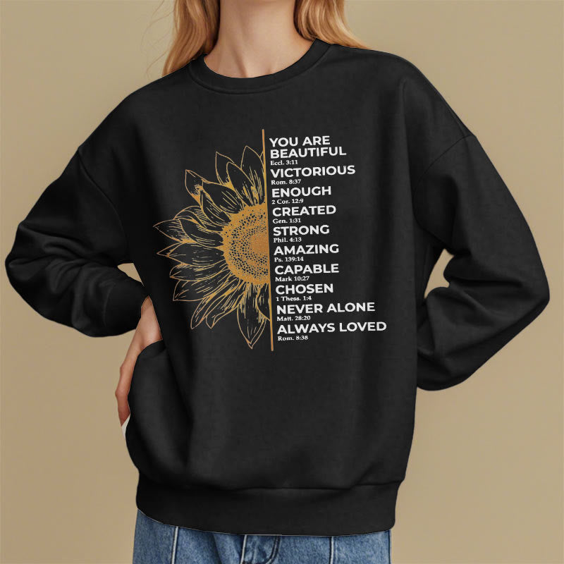 Sweat-shirt en polyester doublé polaire avec citation de Christianartworkshop, motif tournesol, force et positivité - image 6