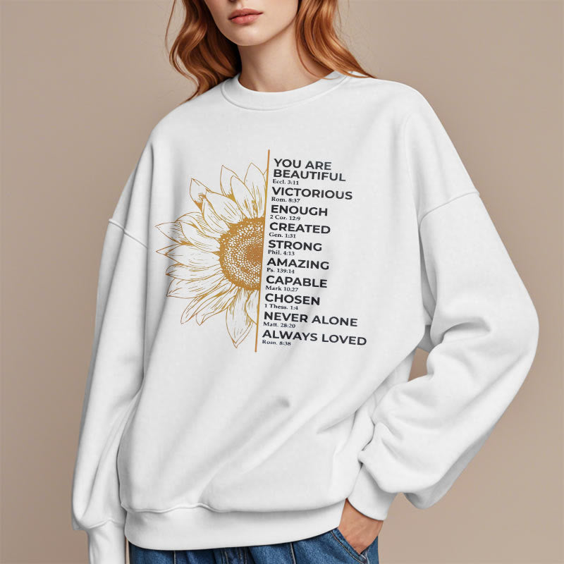 Sweat-shirt en polyester doublé polaire avec citation de Christianartworkshop, motif tournesol, force et positivité - image 8