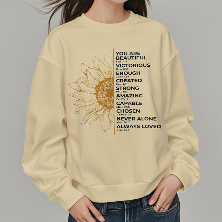 Sweat-shirt en polyester doublé polaire avec citation de Christianartworkshop, motif tournesol, force et positivité - image 10