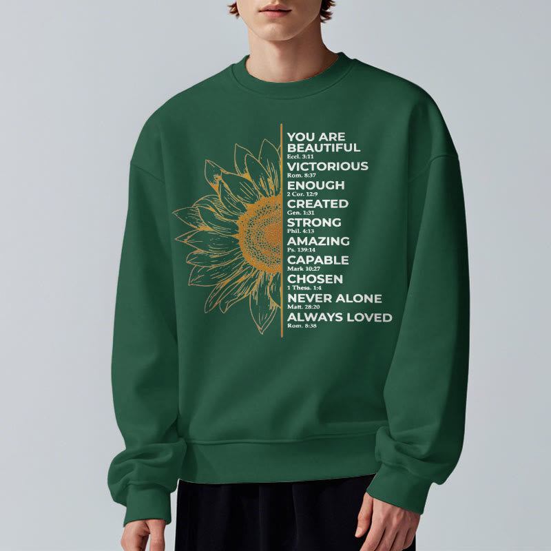 Sweat-shirt en polyester doublé polaire avec citation de Christianartworkshop, motif tournesol, force et positivité - image 14