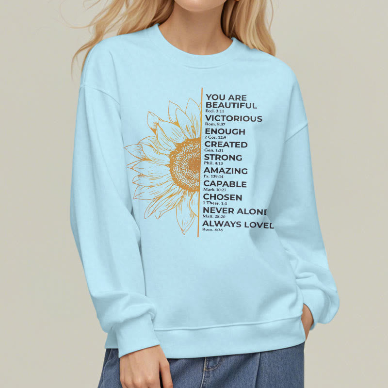 Sweat-shirt en polyester doublé polaire avec citation de Christianartworkshop, motif tournesol, force et positivité - image 3