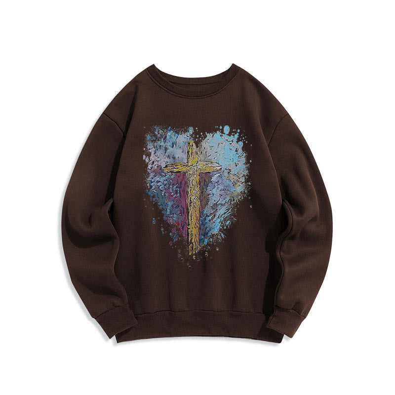 Sweat-shirt en polyester doublé polaire Christianartworkshop, style coloré, croix rayonnante de l'espoir - Brun - 2XL - image 0