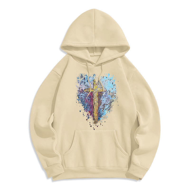 Sweat à capuche en polyester doublé polaire Christianartworkshop, style coloré, motif Croix rayonnante de l'espoir - image 0