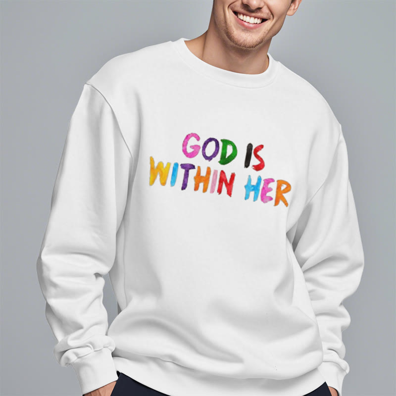 Sweat-shirt en polyester doublé polaire avec citation « Dieu est en elle », style Christianartworkshop - image 2