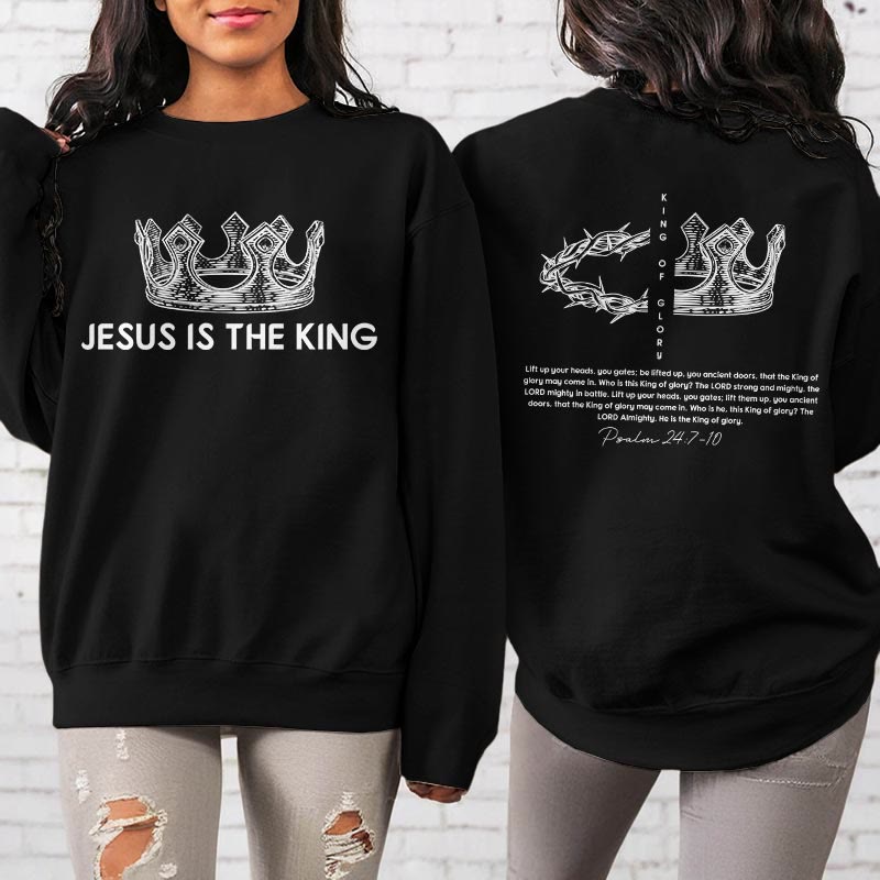 Sweat-shirt en polyester doublé polaire avec citation « Jésus est le roi » de Christianartworkshop - image 3