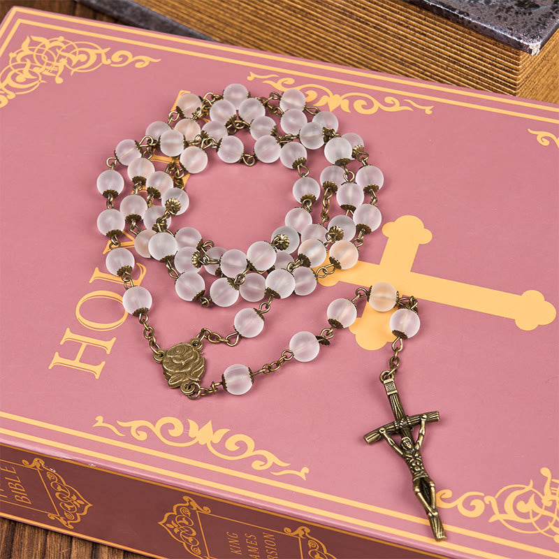 Christianartworkshop Chapelet en alliage de verre transparent rond de 8 mm avec rose et crucifix - image 3
