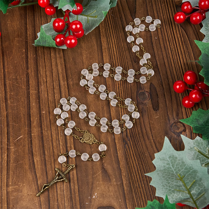 Christianartworkshop Chapelet en alliage de verre transparent rond de 8 mm avec rose et crucifix - Verre - image 0