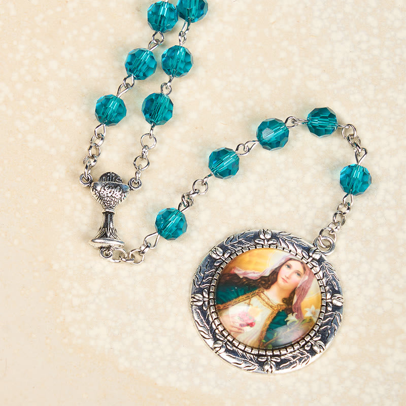 Christianartworkshop Chapelet en alliage de verre bleu, orné d'un polyèdre de 8 mm représentant le Sacré-Cœur de Jésus et le Cœur Immaculé de Marie - image 6