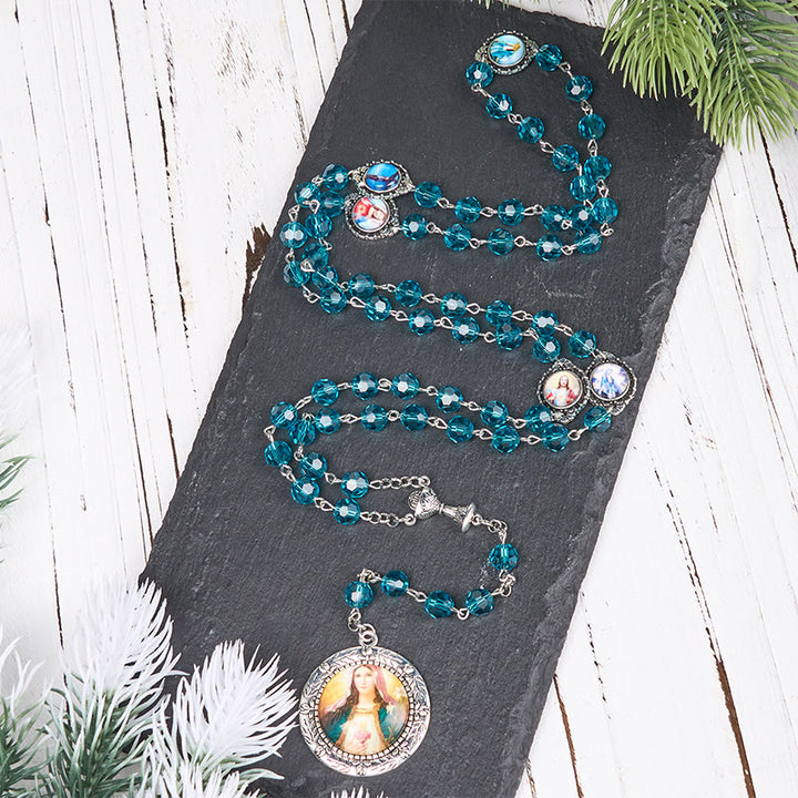 Christianartworkshop Chapelet en alliage de verre bleu, orné d'un polyèdre de 8 mm représentant le Sacré-Cœur de Jésus et le Cœur Immaculé de Marie - image 4