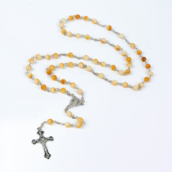Christianartworkshop Chapelet en alliage d'agate jaune ronde de 8 mm avec croix et Vierge Marie - image 4