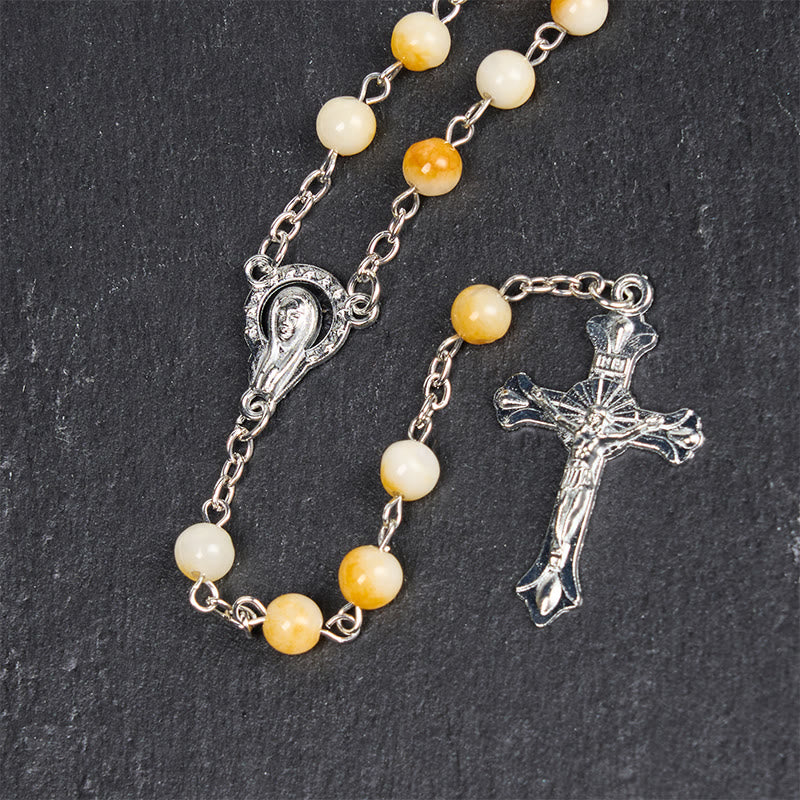 Christianartworkshop Chapelet en alliage d'agate jaune ronde de 8 mm avec croix et Vierge Marie - image 5