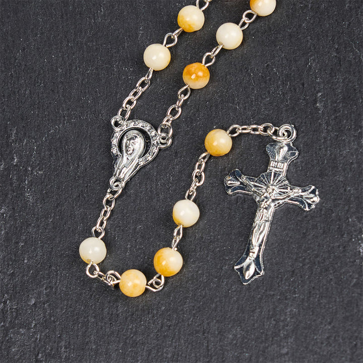 Christianartworkshop Chapelet en alliage d'agate jaune ronde de 8 mm avec croix et Vierge Marie - image 5