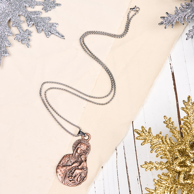 Christianartworkshop Collier pendentif style classique représentant la Vierge à l'Enfant, symbole de la foi - Bronze rétro - image 1
