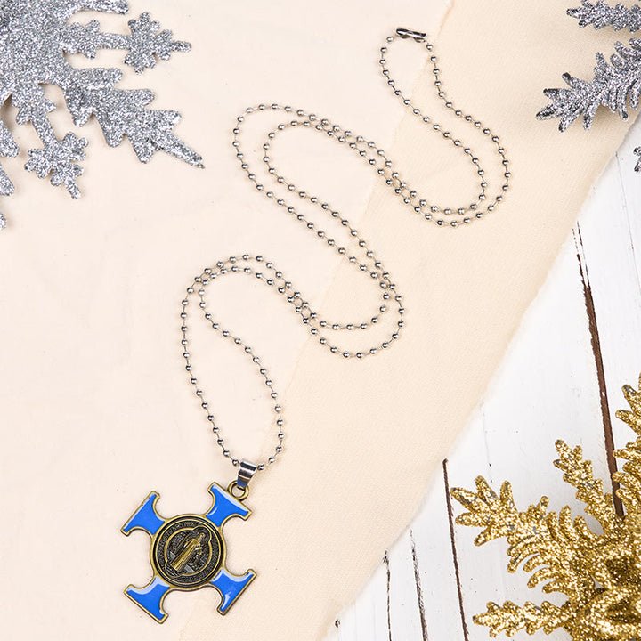 Christianartworkshop Collier pendentif croix de Saint Benoît style classique - Bleu - image 1
