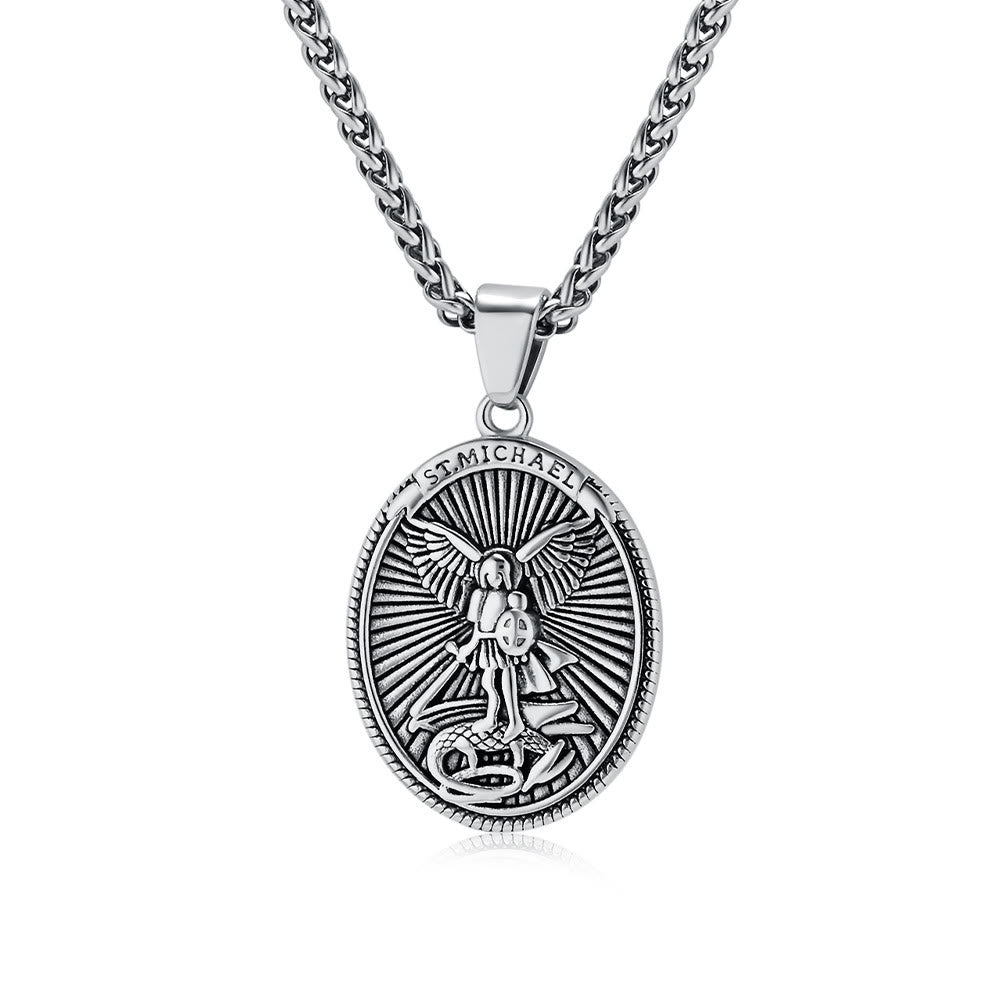 Christianartworkshop Collier pendentif style classique représentant l'archange Saint Michel (Éphésiens 6:10) - Argent - image 4