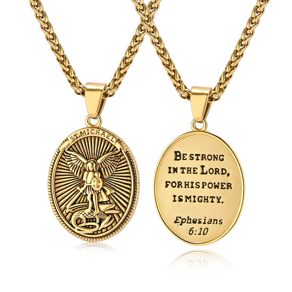 Christianartworkshop Collier pendentif style classique représentant l'archange Saint Michel (Éphésiens 6:10) - Or - image 1