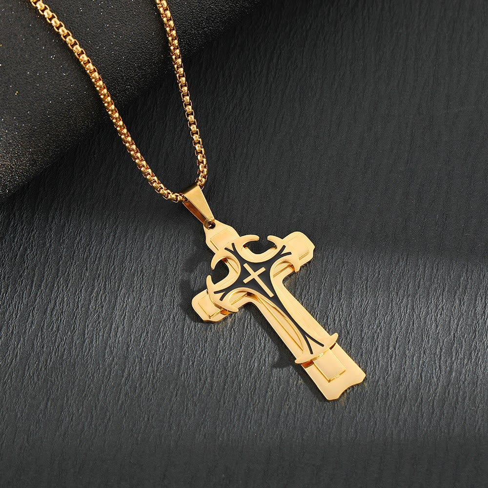 Christianartworkshop Collier pendentif croix double couche de style moderne - Or - image 1