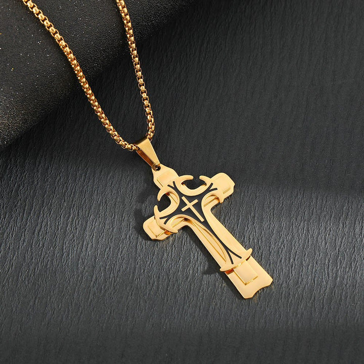 Christianartworkshop Collier pendentif croix double couche de style moderne - Or - image 1
