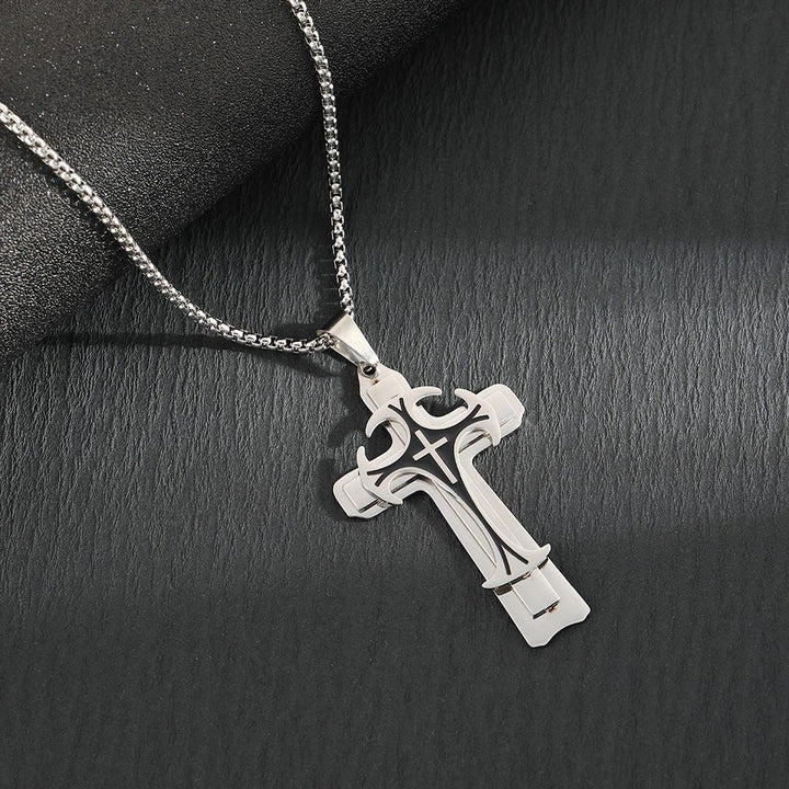 Christianartworkshop Collier pendentif croix double couche de style moderne - Argent - image 2