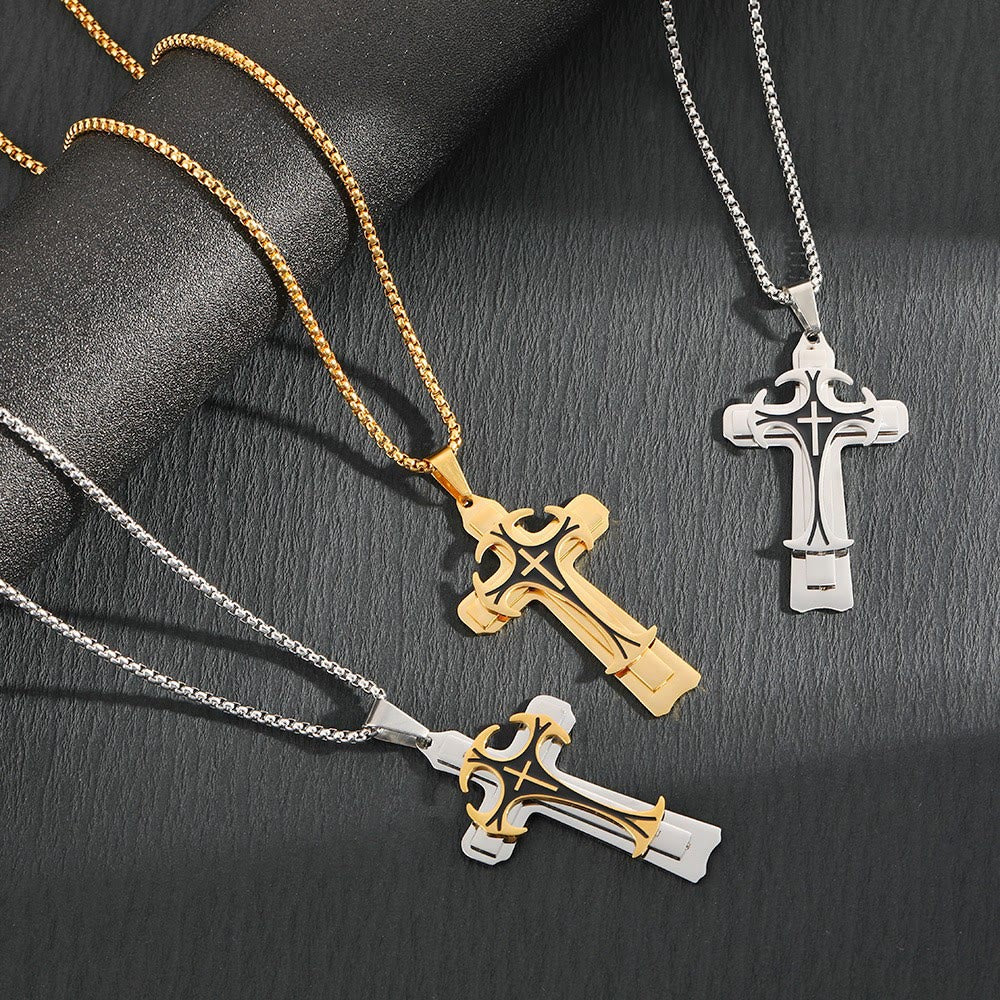 Christianartworkshop Collier pendentif croix double couche de style moderne - image 4