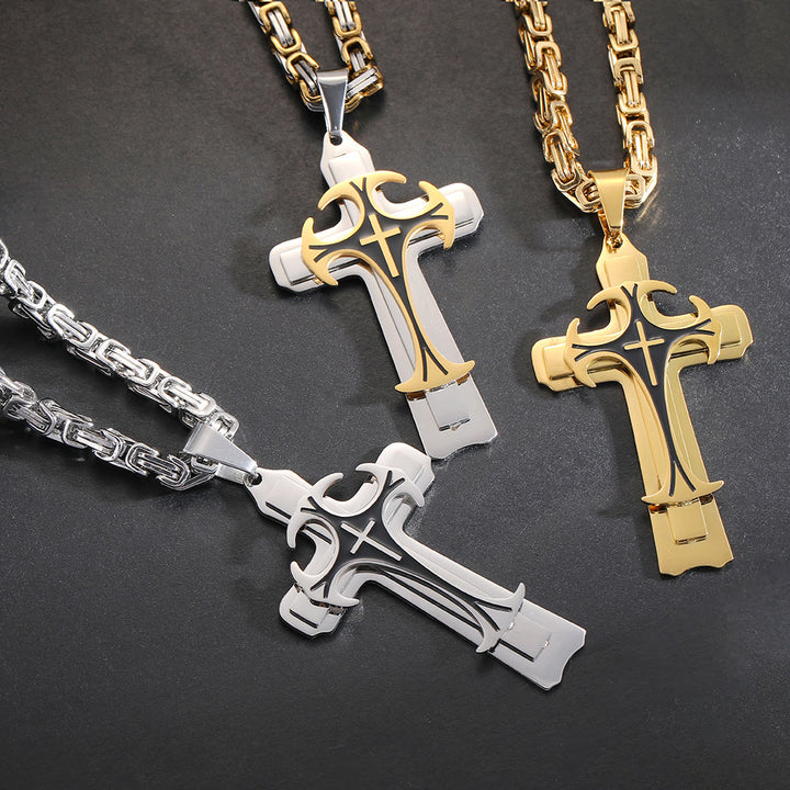 Christianartworkshop Collier pendentif croix double couche de style moderne - image 0