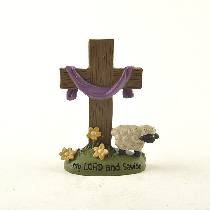 Christianartworkshop Figurine décorative de bureau représentant un mouton et une croix, de style classique, représentant mon Seigneur et Sauveur - Résine - image 0
