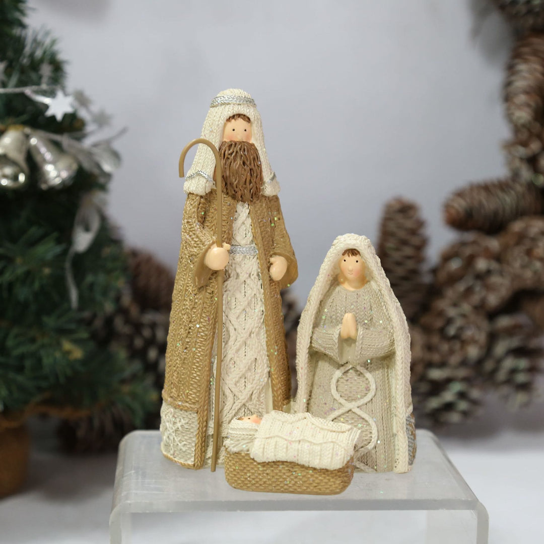 Christianartworkshop Figurine de la Sainte Famille en résine effet tricot, style classique, pour décoration de bureau. - image 2