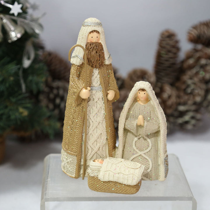 Christianartworkshop Figurine de la Sainte Famille en résine effet tricot, style classique, pour décoration de bureau. - Résine - image 0