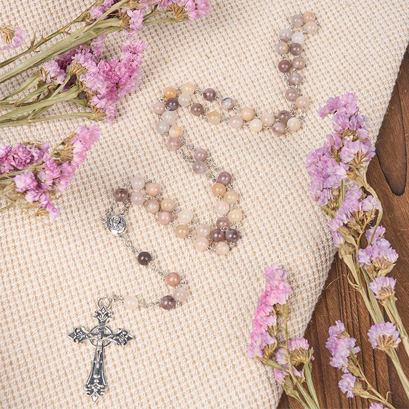 Christianartworkshop Chapelet en alliage d'agate multicolore ronde de 8 mm avec croix et Vierge à l'Enfant - Vierge à l'Enfant et crucifix - image 0