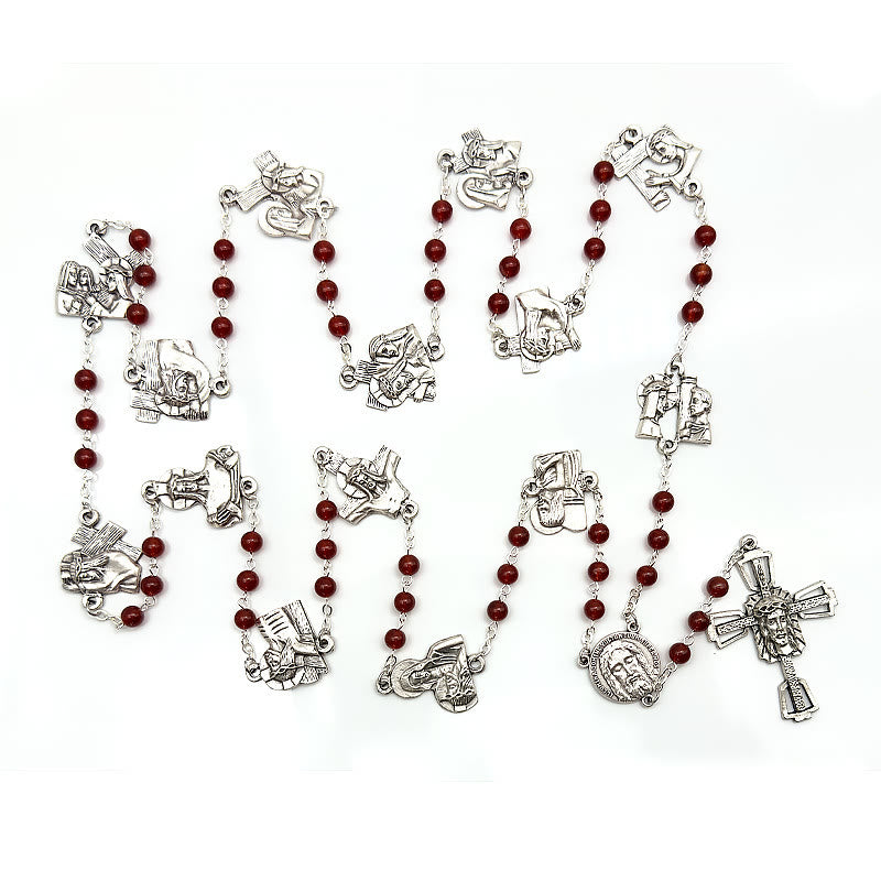 Christianartworkshop Chemin de Croix, chapelet en alliage d'agate rouge et noire, rond, avec chaîne. - image 6