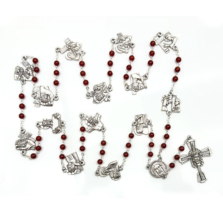 Christianartworkshop Chemin de Croix, chapelet en alliage d'agate rouge et noire, rond, avec chaîne. - image 6