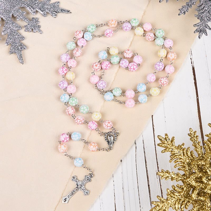 Christianartworkshop Chapelet en alliage de pâte polymère multicolore ronde de 8 mm avec la Vierge Marie et un crucifix - image 1