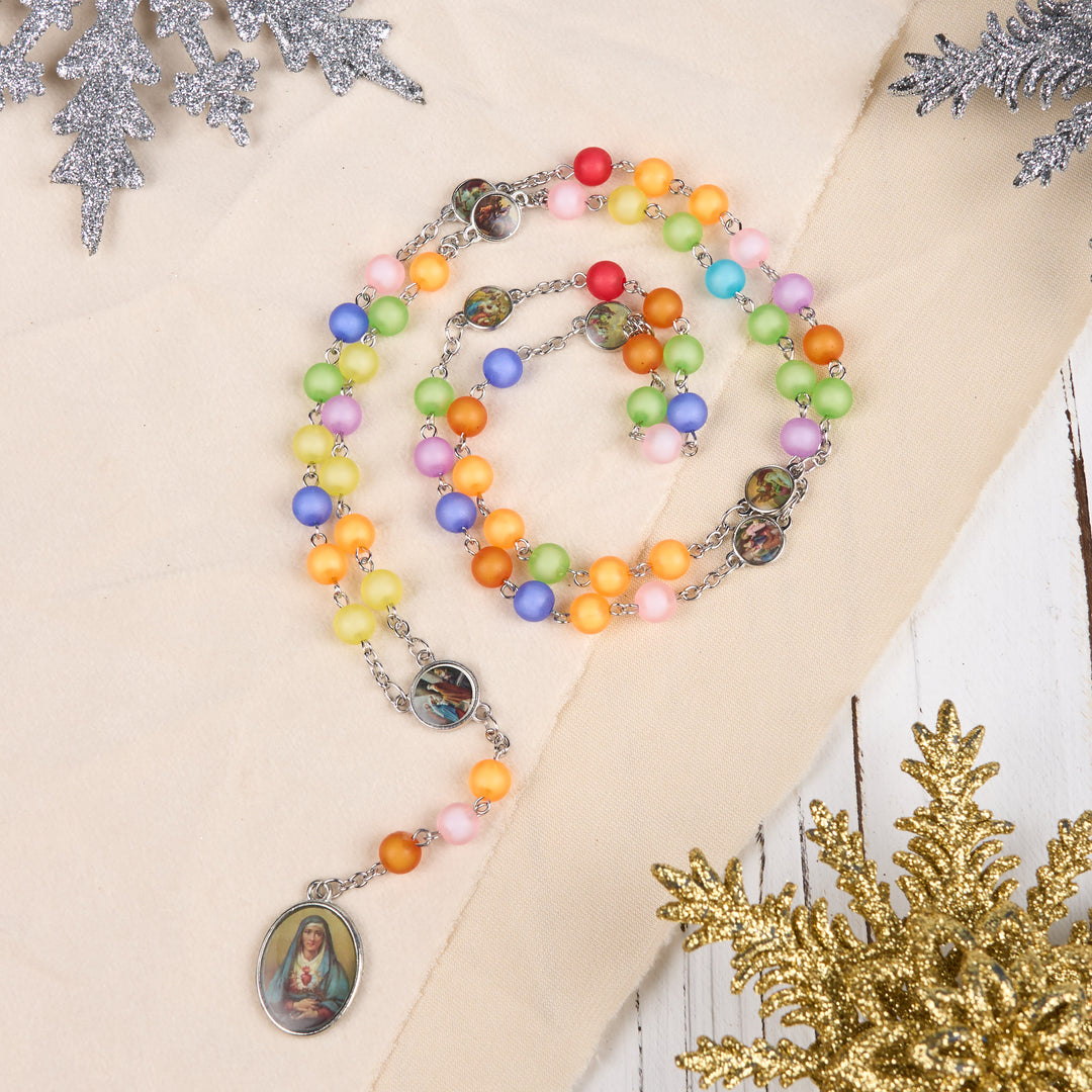 Christianartworkshop Chapelet à sept pierres de chagrin, chaîne ronde de 8 mm en alliage acrylique multicolore - Multicolore - image 0