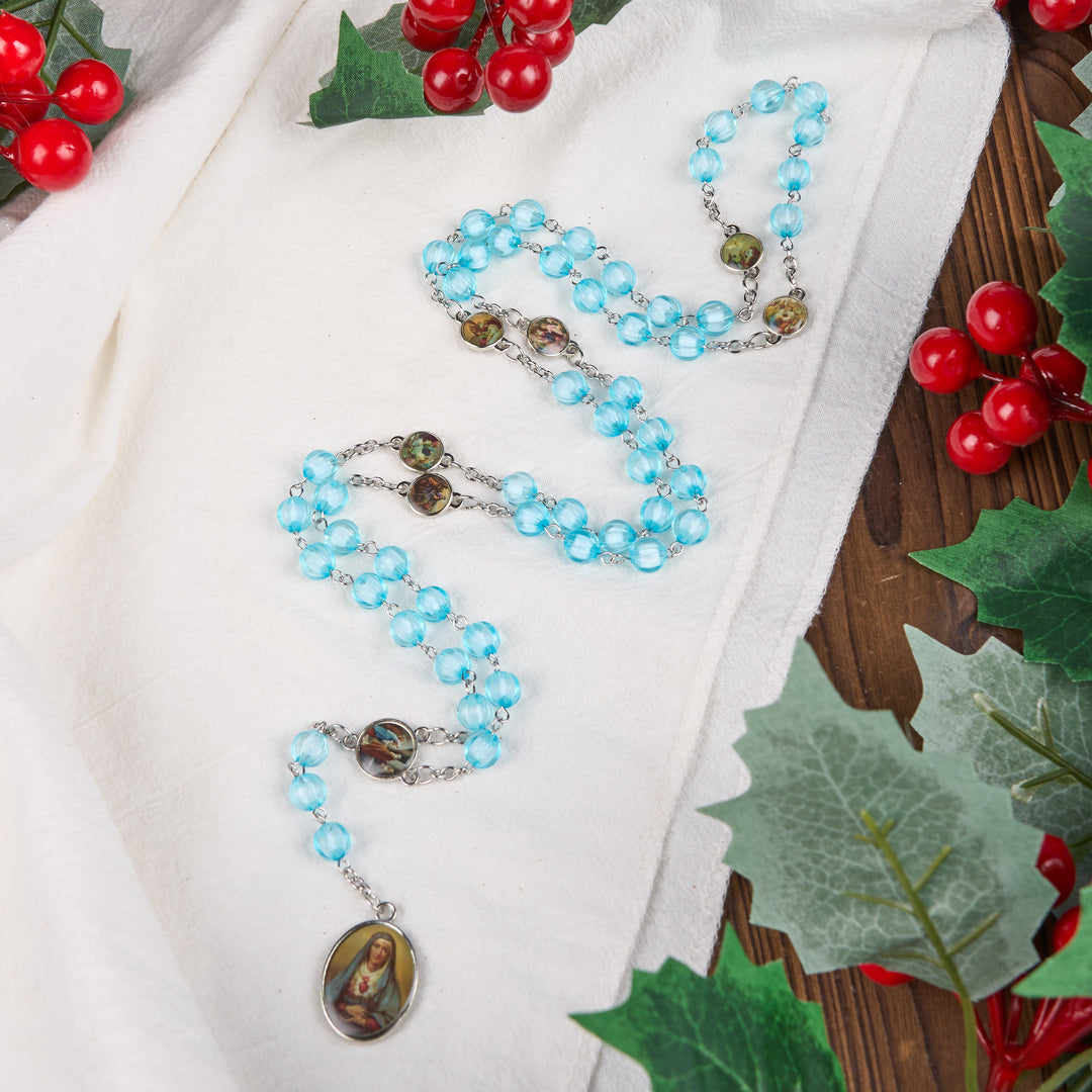 Christianartworkshop Chapelet à sept pierres de chagrin, chaîne ronde de 8 mm en alliage acrylique bleu - image 1