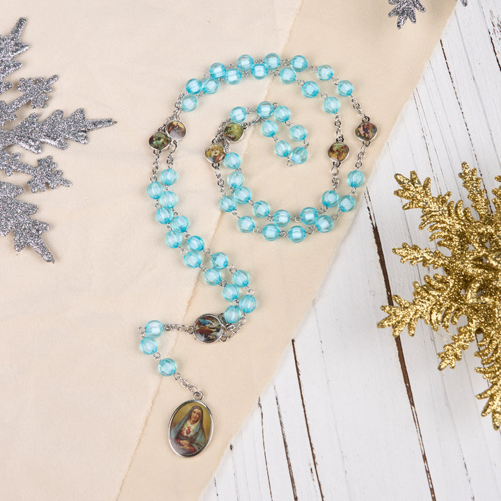 Christianartworkshop Chapelet à sept pierres de chagrin, chaîne ronde de 8 mm en alliage acrylique bleu - image 2