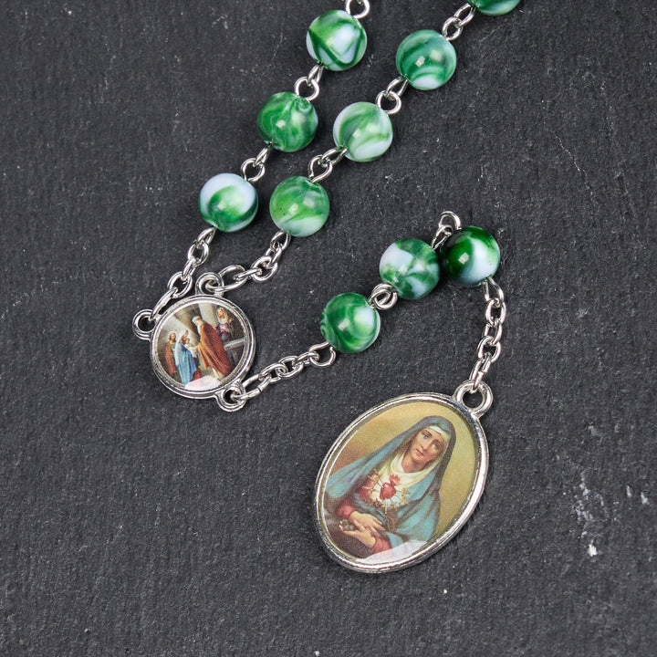 Christianartworkshop Chapelet à sept pierres de chagrin, chaîne ronde de 8 mm en alliage acrylique bleu/vert - image 11