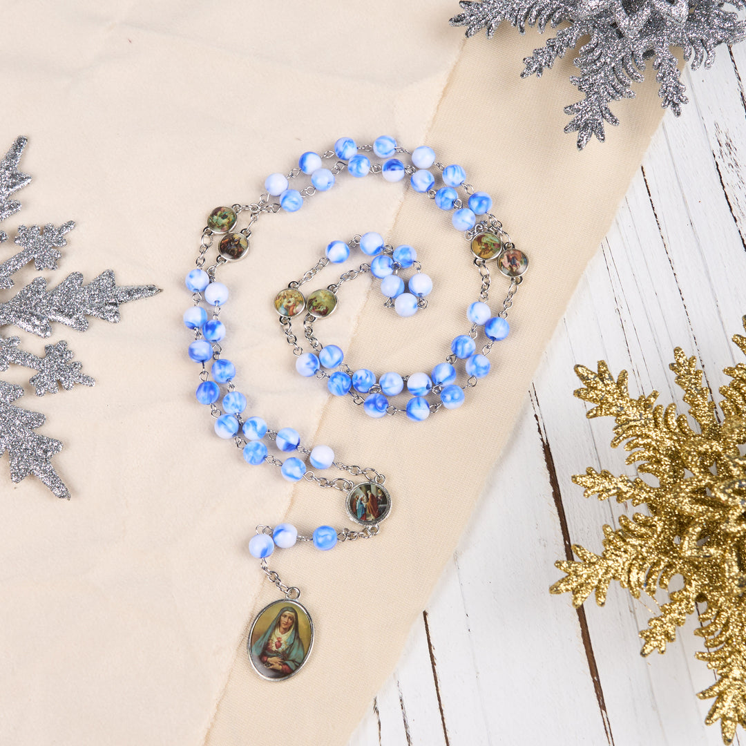 Christianartworkshop Chapelet à sept pierres de chagrin, chaîne ronde de 8 mm en alliage acrylique bleu/vert - image 3