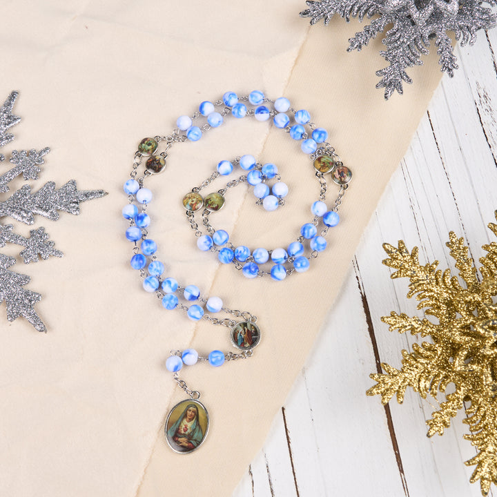 Christianartworkshop Chapelet à sept pierres de chagrin, chaîne ronde de 8 mm en alliage acrylique bleu/vert - image 3