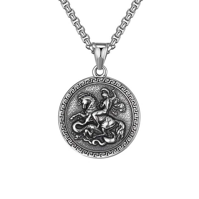 Christianartworkshop Collier pendentif Saint Georges tueur de dragon, style classique - Saint Georges tueur de dragons - image 0